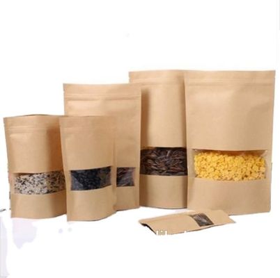 Ventana de embalaje de bocadillos plateados Kraft Bolsa de cremallera para embalaje de frutas secas