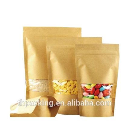 Ventana de embalaje de bocadillos plateados Kraft Bolsa de cremallera para embalaje de frutas secas