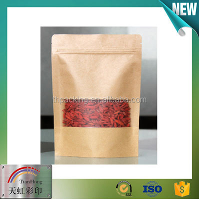 Ventana de embalaje de bocadillos plateados Kraft Bolsa de cremallera para embalaje de frutas secas