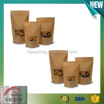 Ventana de embalaje de bocadillos plateados Kraft Bolsa de cremallera para embalaje de frutas secas